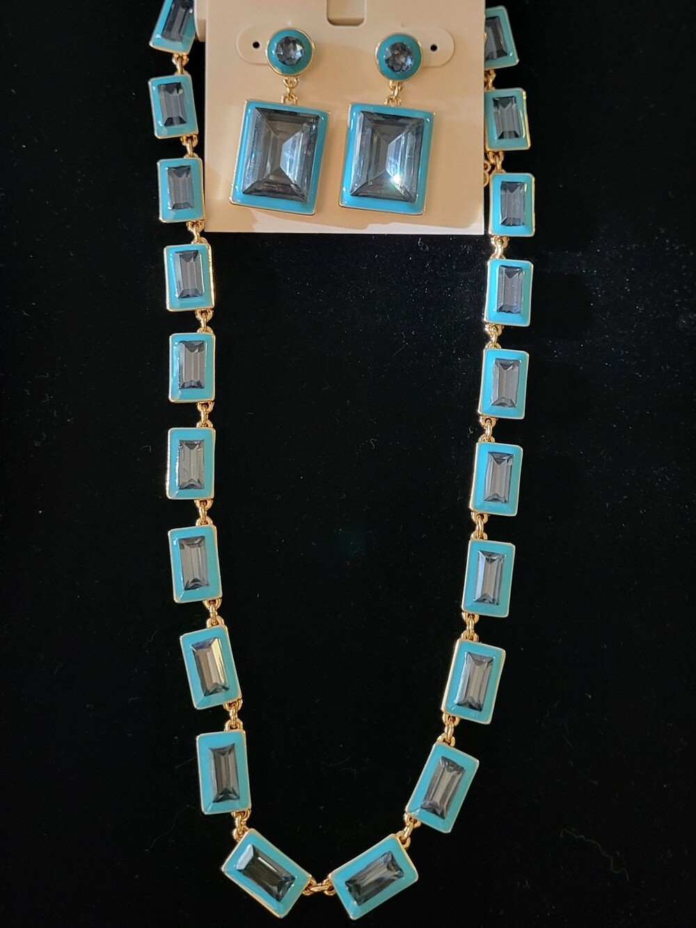Turquoise and Gray Faceted Rectangle Necklace with Matching Earrings